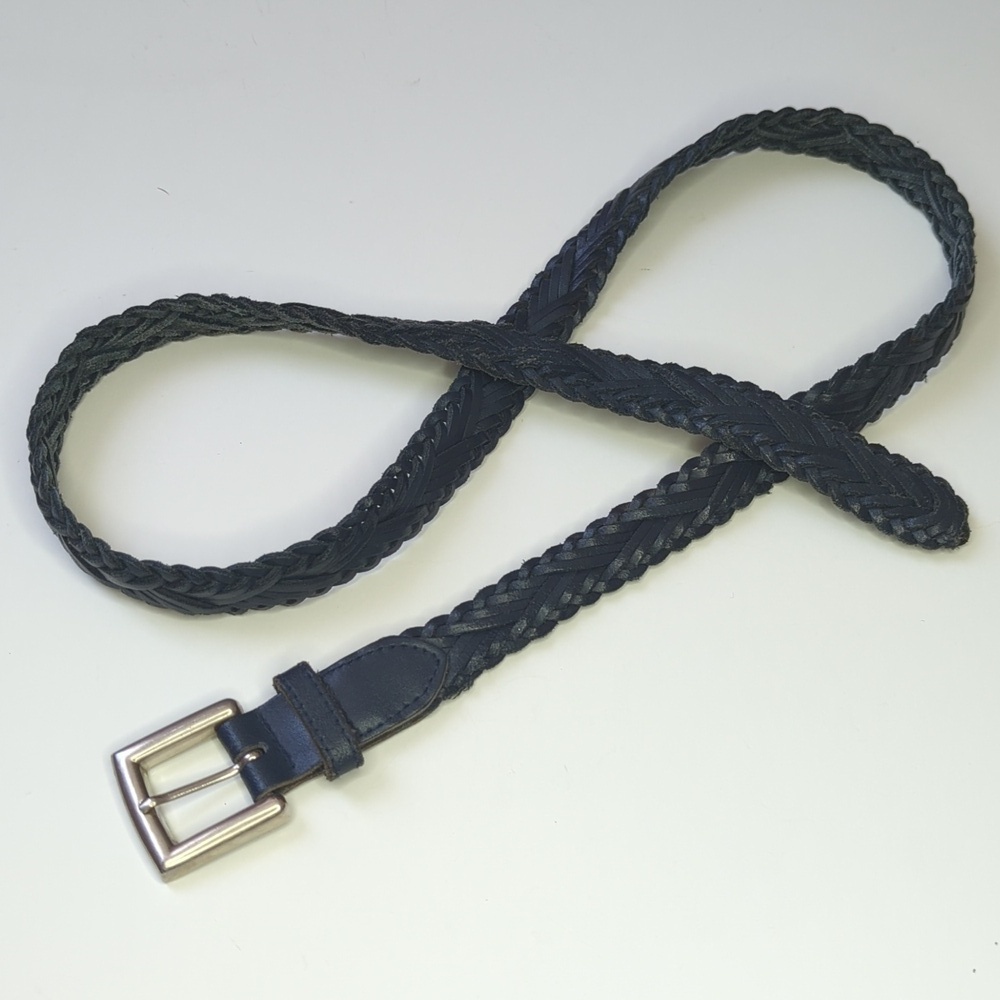 Honors 90's Vintage Classic Braided Genuine Split Cowhide Leather Belt Navy L - Picture 8 of 8